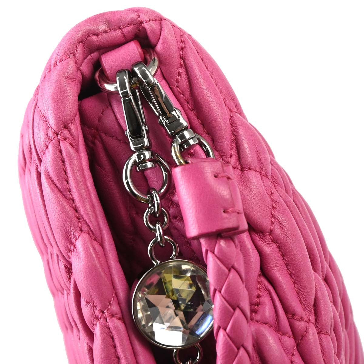 Miu Miu Crystal Clutch Matelasse Leather Pink Leather Handbag (Pre-Owned)