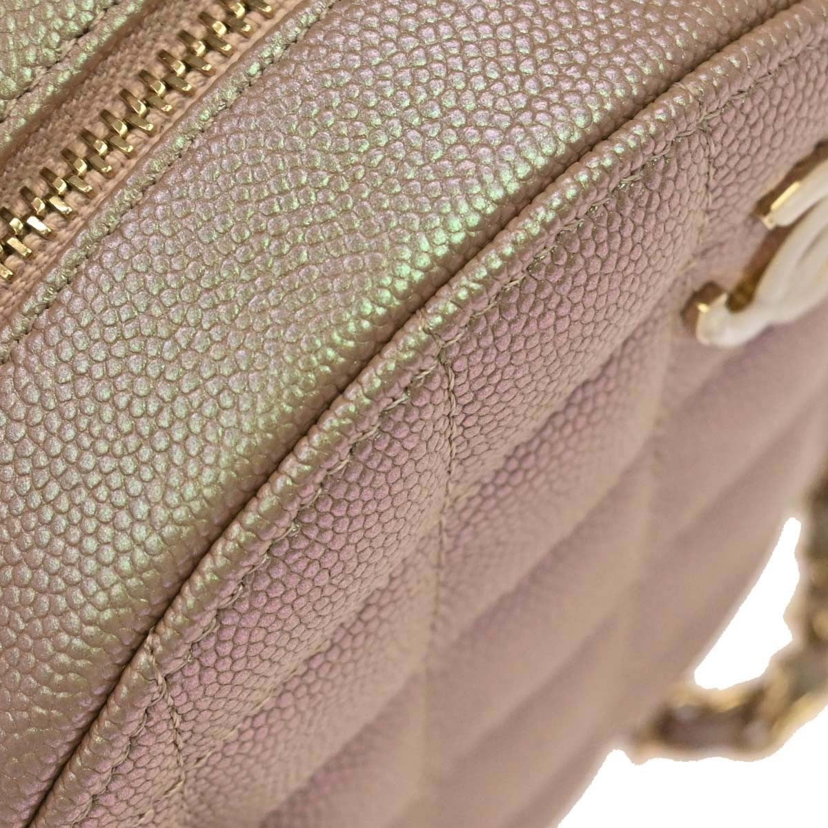 Chanel Round Chain Quilted Caviar Beige Leather Shoulder Bag Bag (Pre-Owned)