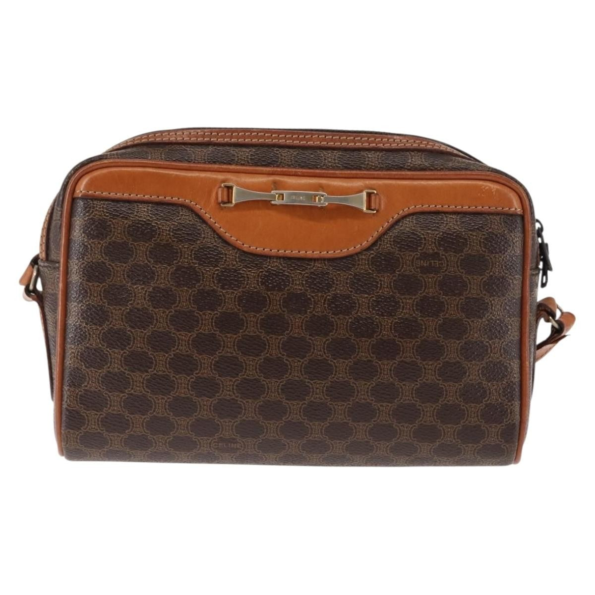 Celine Macadam Shoulder Pvc Leather Brown Canvas Bag (Pre-Owned)