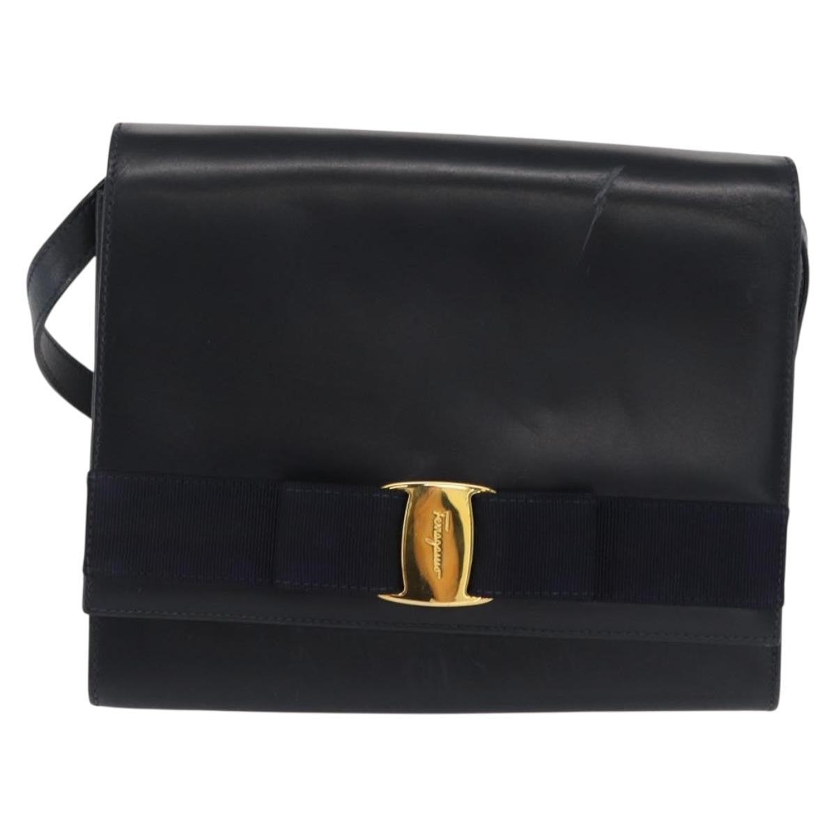Salvatore Ferragamo Vala Leather Navy Leather Shoulder Bag Bag (Pre-Owned)
