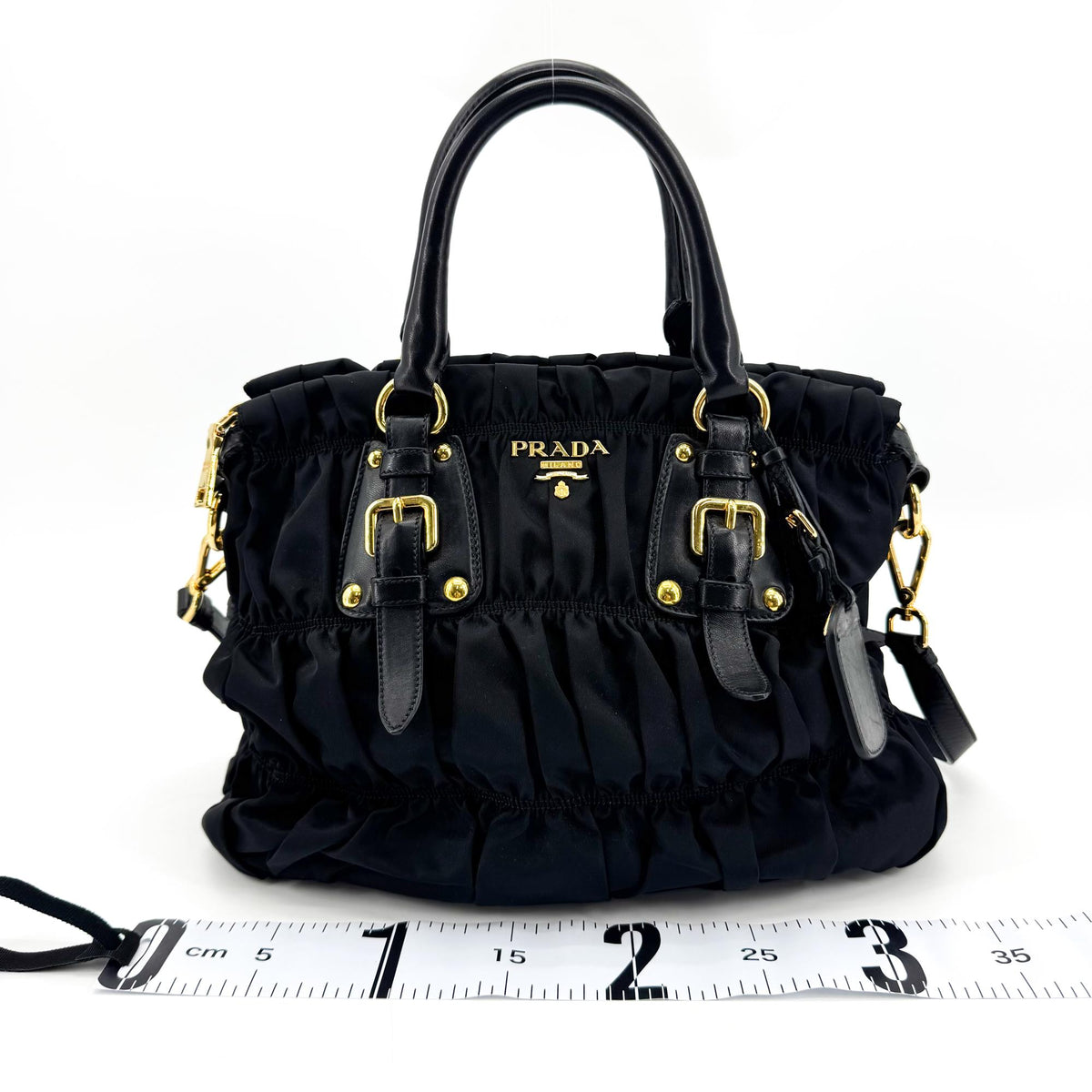 Prada Gaufre Nappa Leather Black Nylon Tote Bag Bag (Pre-Owned)