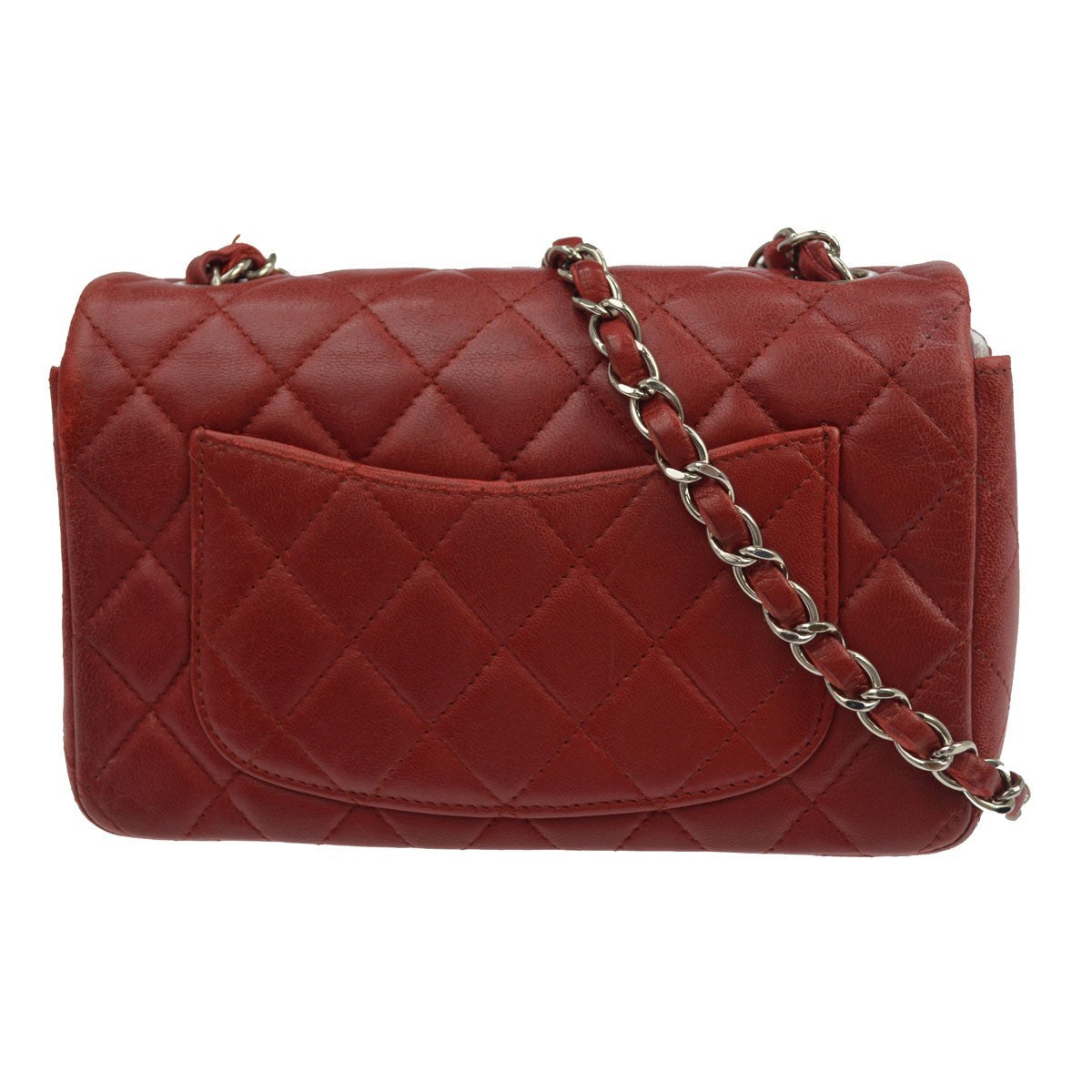Chanel Classic Single Flap Bag Quilted Lambskin Red Leather Shoulder Bag Bag (Pre-Owned)