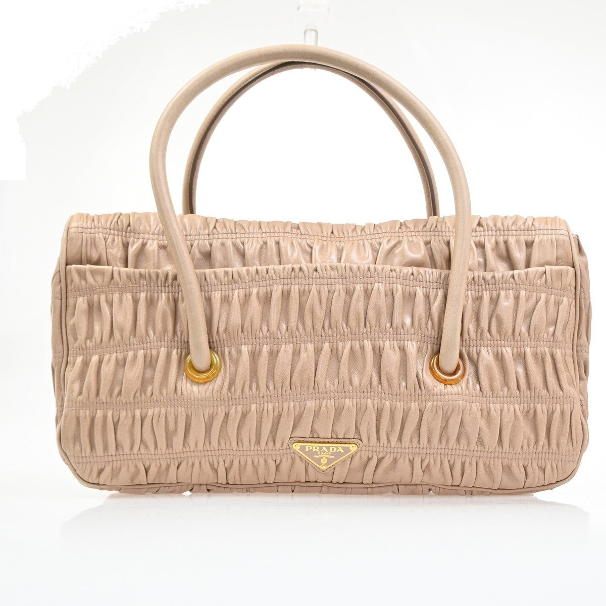 Prada Turnlock Nappa Gaufre Beige Leather Shoulder Bag Bag (Pre-Owned)