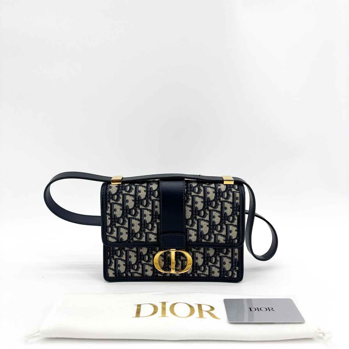 Christian Dior 30 Montaigne Flap Oblique Canvas Beige Leather Handbag (Pre-Owned)