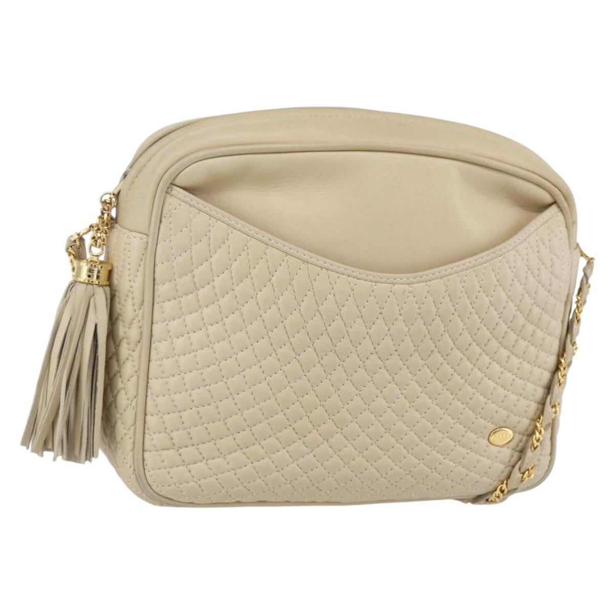 Bally Vintage Quilted Leather Ecru Leather Shoulder Bag Bag (Pre-Owned)