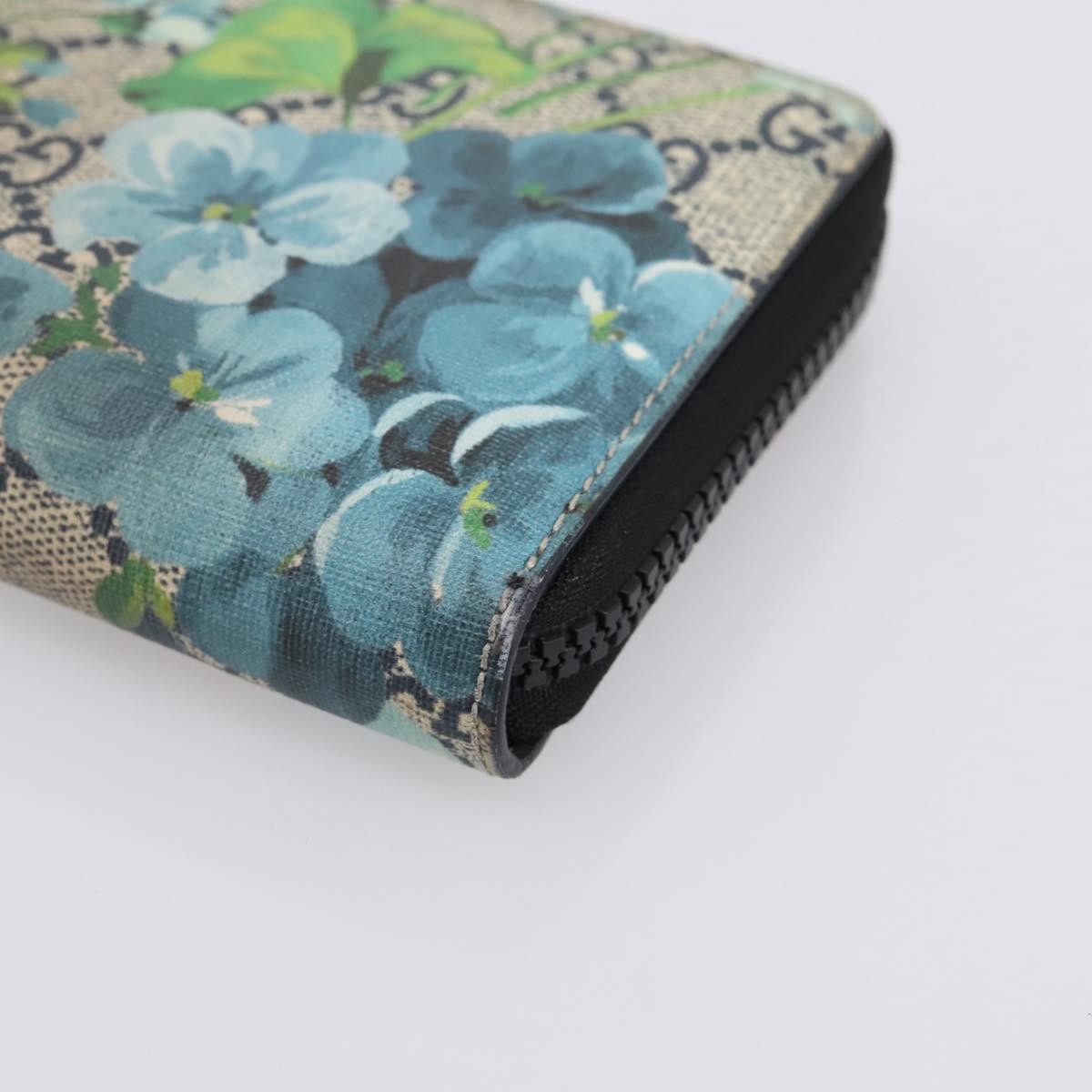 Gucci Zip Around Blooms Print Gg Coated Canvas Blue Pvc Wallets Accessory (Pre-Owned)