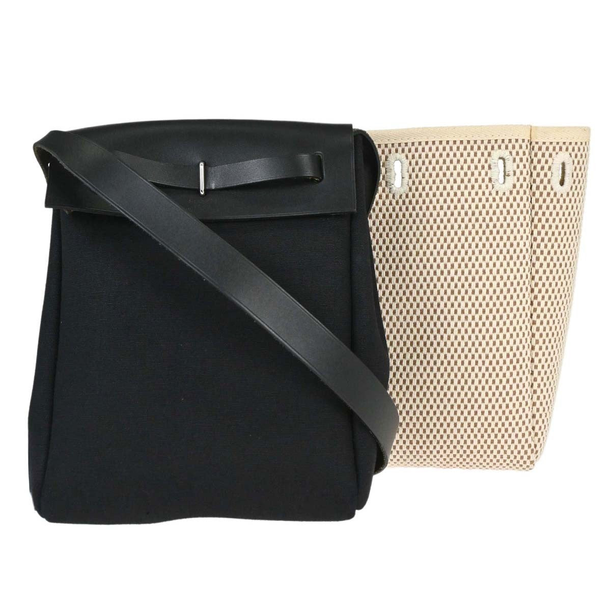 Hermes Herbag Toile And Leather Black Canvas Handbag (Pre-Owned)