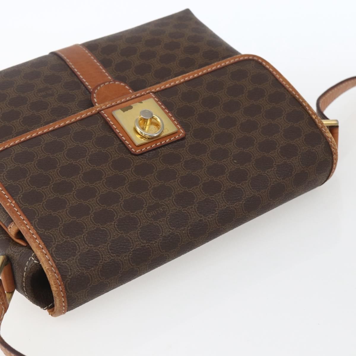 Celine Vintage Macadam Canvas And Leather Brown Canvas Shoulder Bag Bag (Pre-Owned)