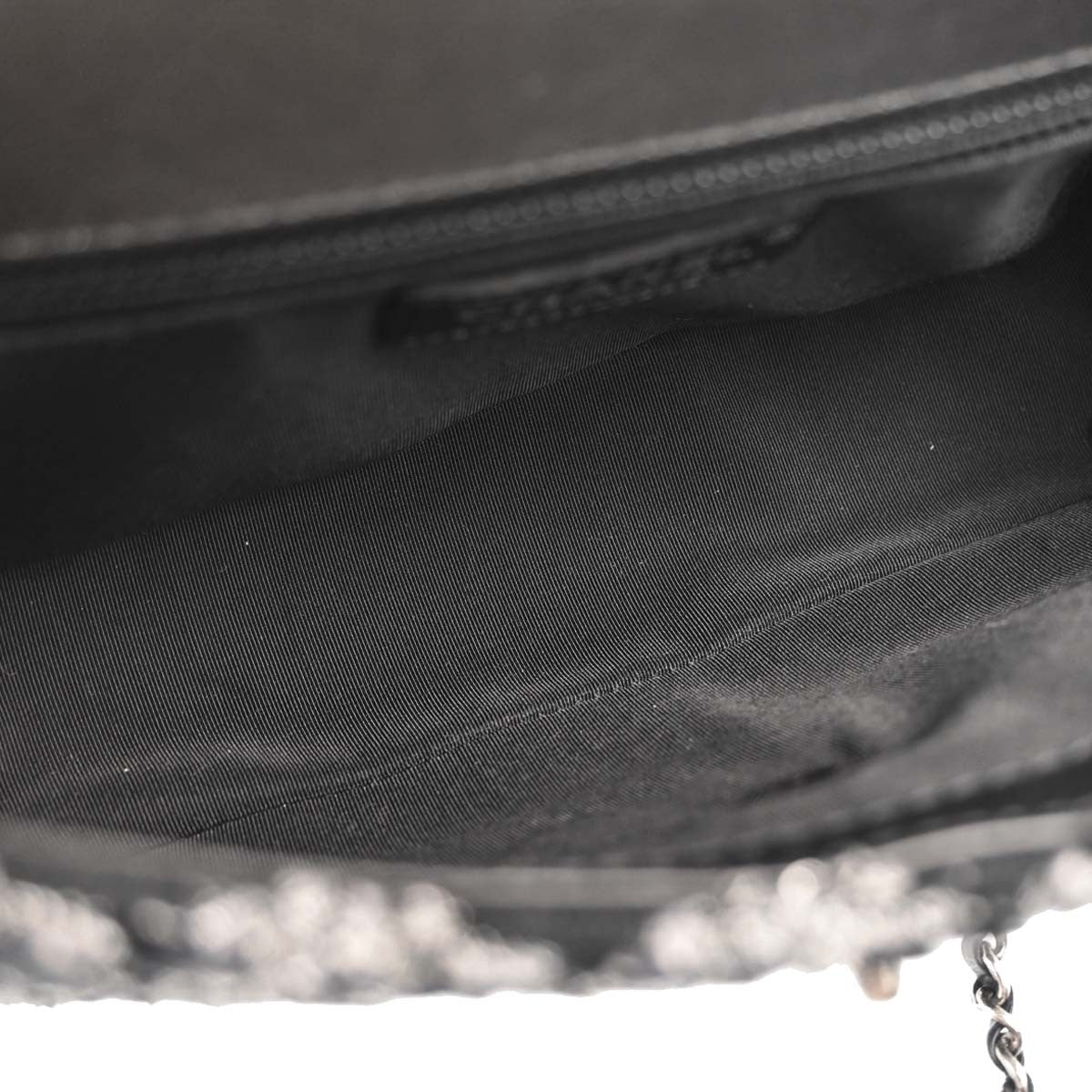 Chanel Top Handle Shearling With Tweed Black Tweed Handbag (Pre-Owned)