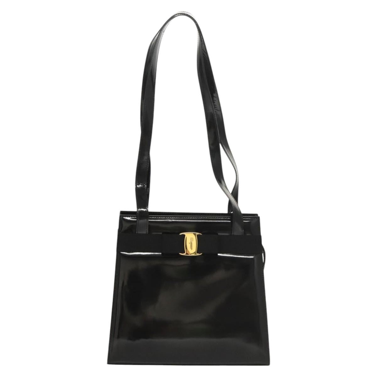 Salvatore Ferragamo Vala Patent Leather Black Patent_Leather Shoulder Bag Bag (Pre-Owned)
