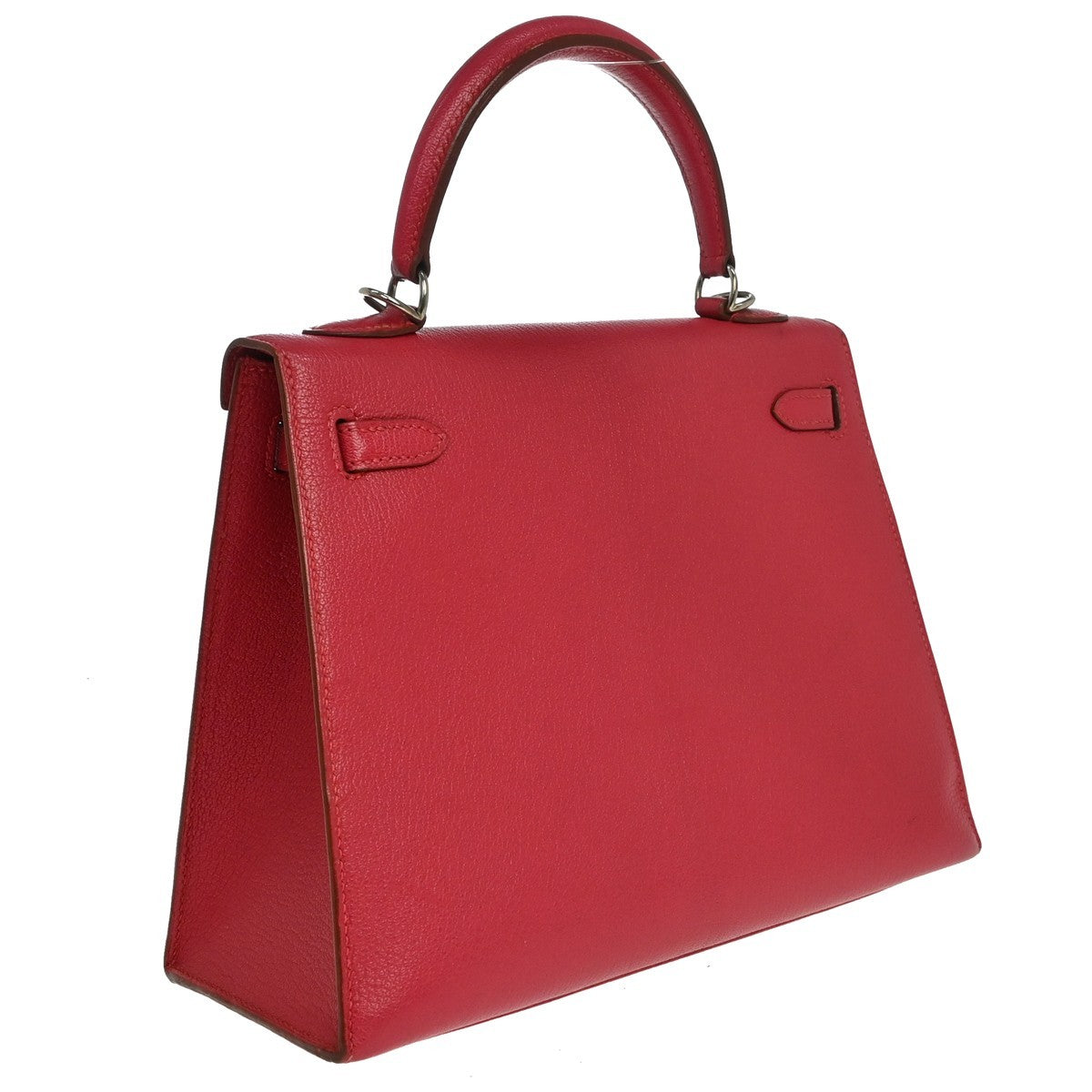 Hermes Kelly Red Chevre De Coromandel With Palladium Hardware Pink Calfskin Handbag (Pre-Owned)
