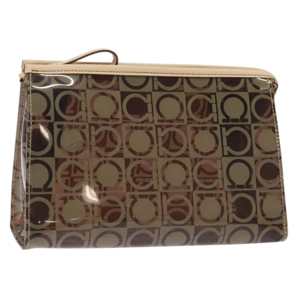 Salvatore Ferragamo Gancini Canvas Brown Vinyl Clutche & Pouche Bag (Pre-Owned)