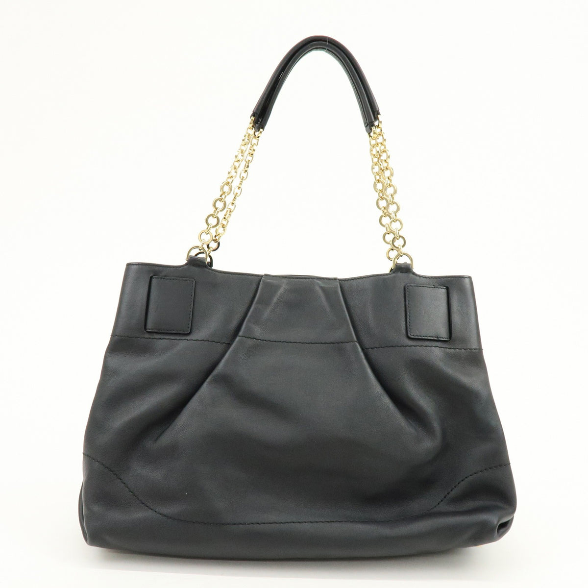 Salvatore Ferragamo W Chain Leather Black Leather Tote Bag Bag (Pre-Owned)