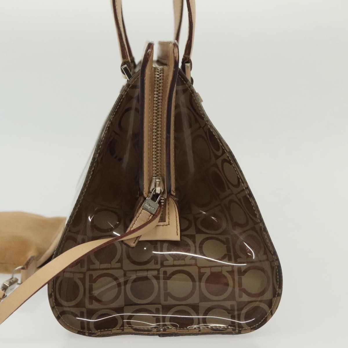 Salvatore Ferragamo Gancini Tote Vinyl Brown Plastic Tote Bag Bag (Pre-Owned)