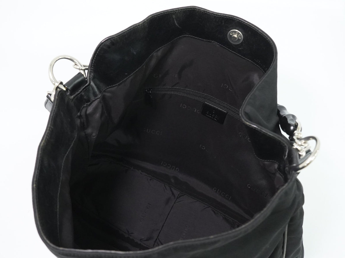 Gucci Vintage Bamboo Hobo Nylon Black Nylon Shoulder Bag Bag (Pre-Owned)