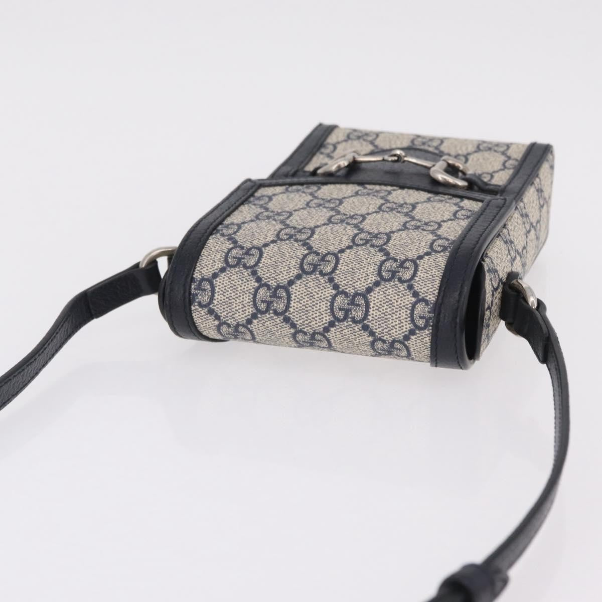 Gucci Horsebit 1955 Gg Coated Canvas With Leather Navy Canvas Crossbody Bag Bag (Pre-Owned)