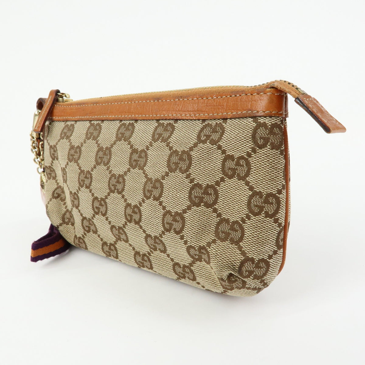 Gucci Zip Wristlet Gg Canvas Beige Canvas Clutche & Pouche Bag (Pre-Owned)