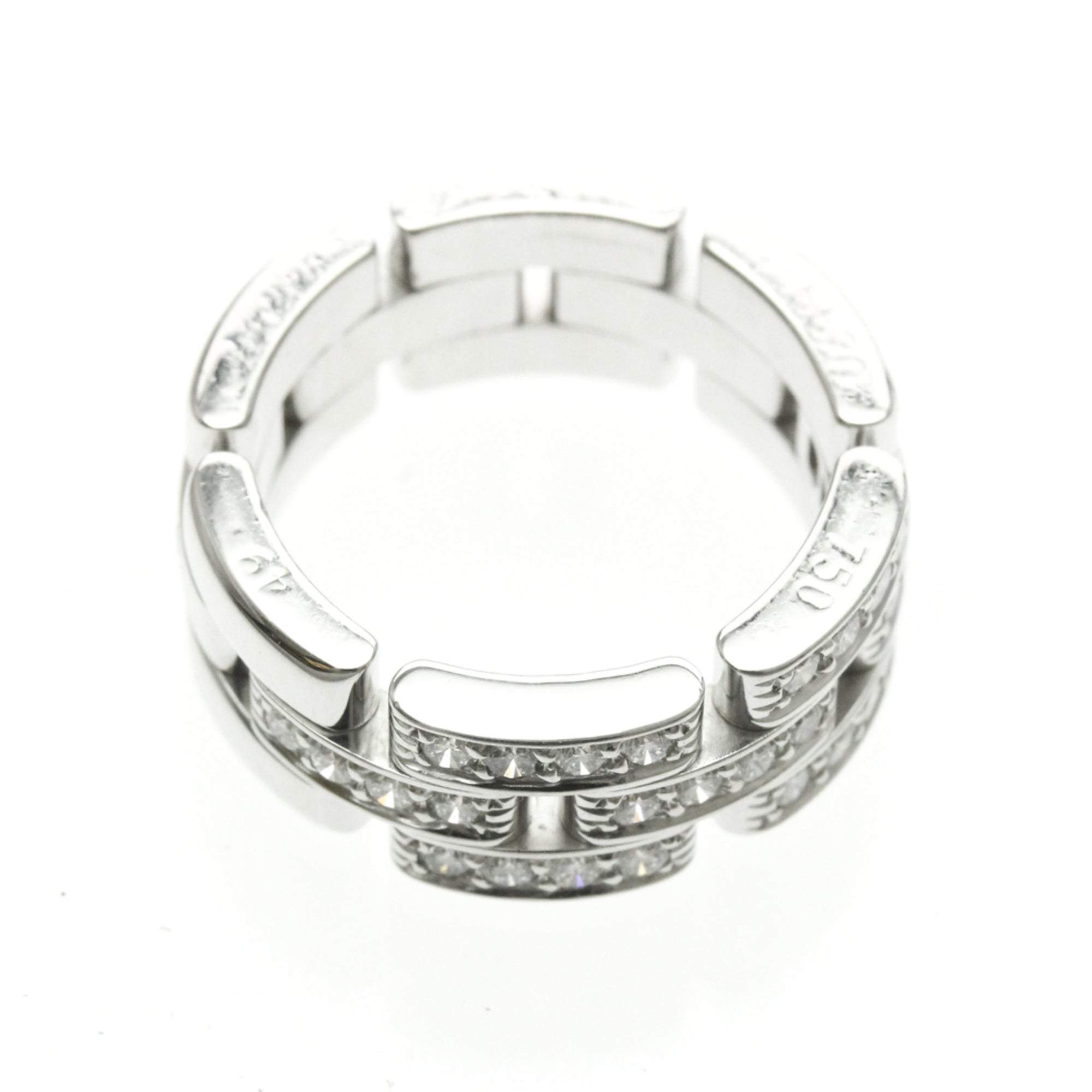 Cartier Maillon Panthere 3 Row Band 18K White Gold With Half Diamonds Silver White_Gold Ring Jewelry (Pre-Owned)