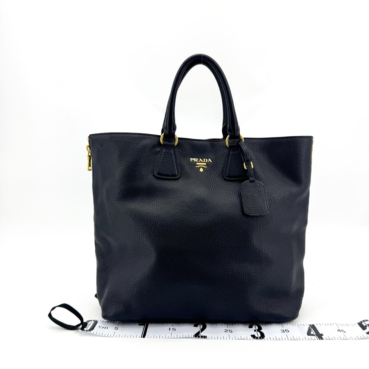 Prada Side Zip Convertible Vitello Daino Black Leather Tote Bag Bag (Pre-Owned)