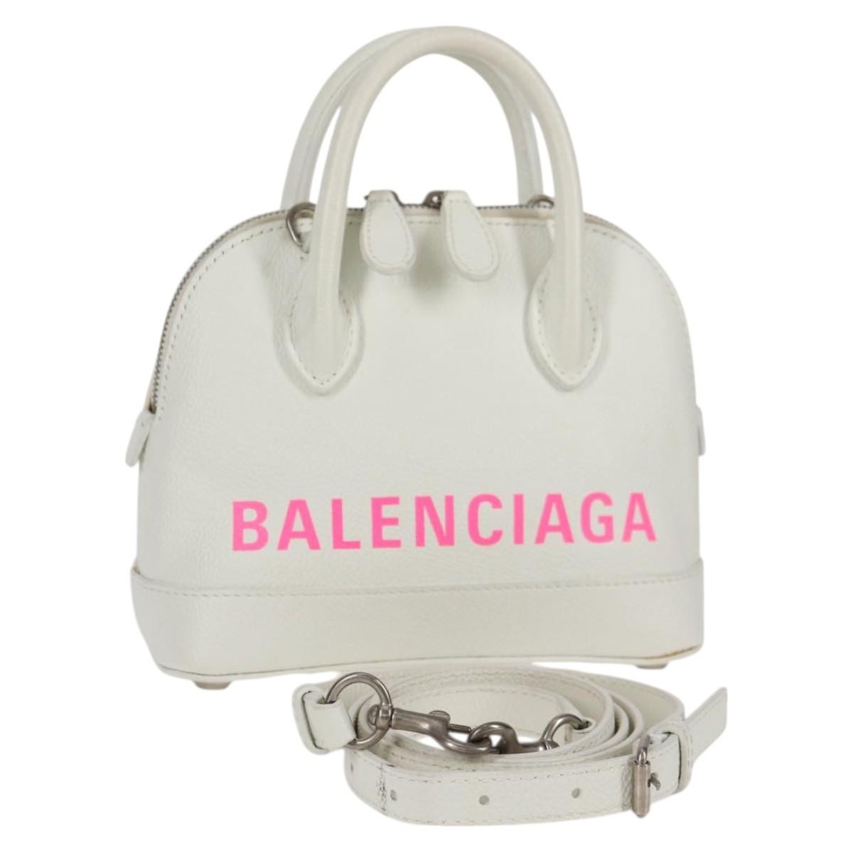 Balenciaga Logo Ville Leather White Leather Handbag (Pre-Owned)
