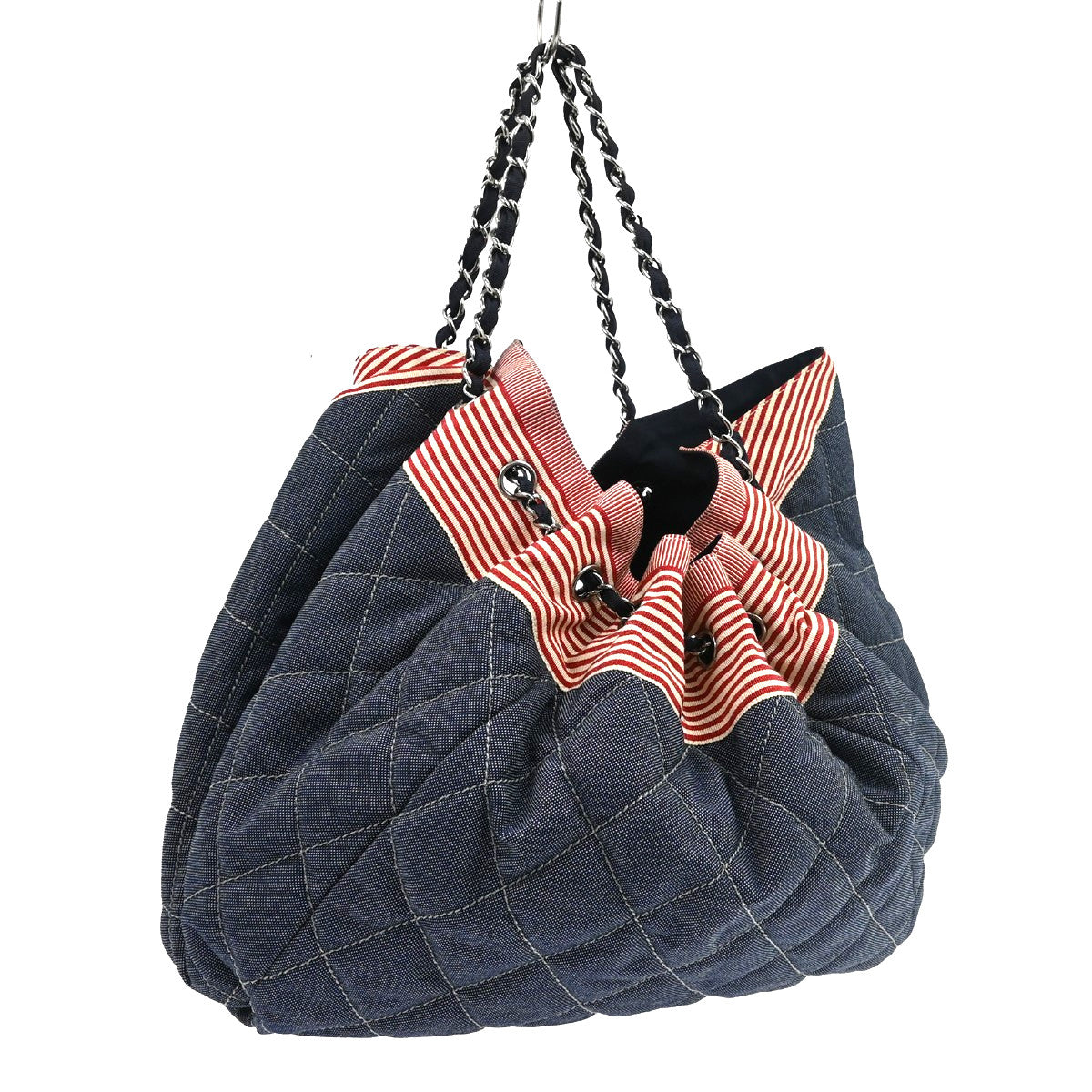 Chanel Stretch Spirit Cabas Quilted Denim Blue Denim_Jeans Tote Bag Bag (Pre-Owned)