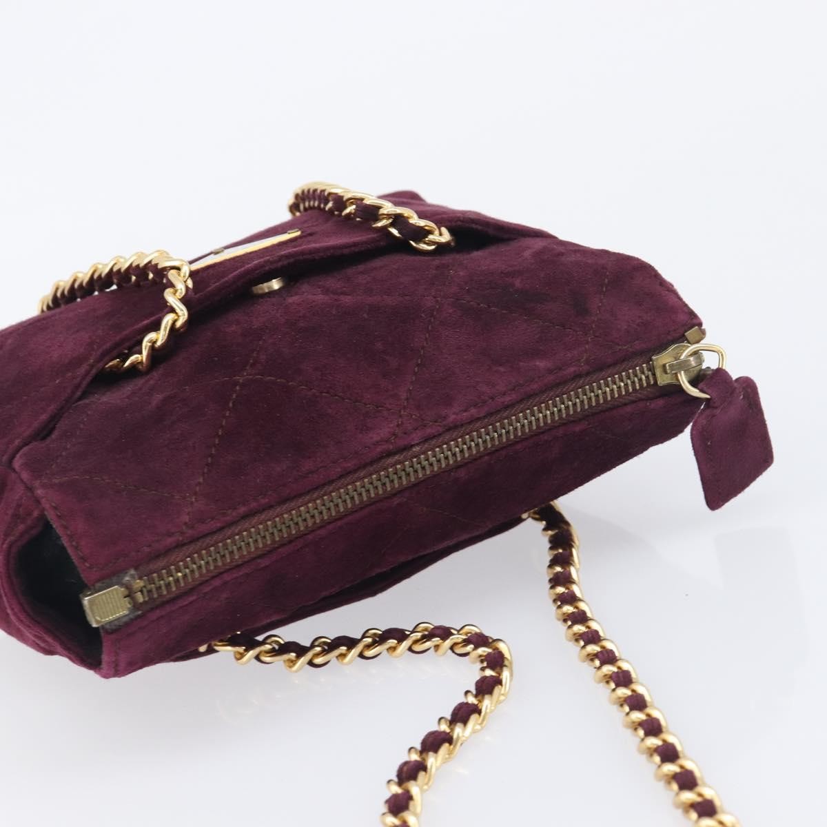 Prada Vintage Chain Flap Suede Burgundy Suede Shoulder Bag Bag (Pre-Owned)