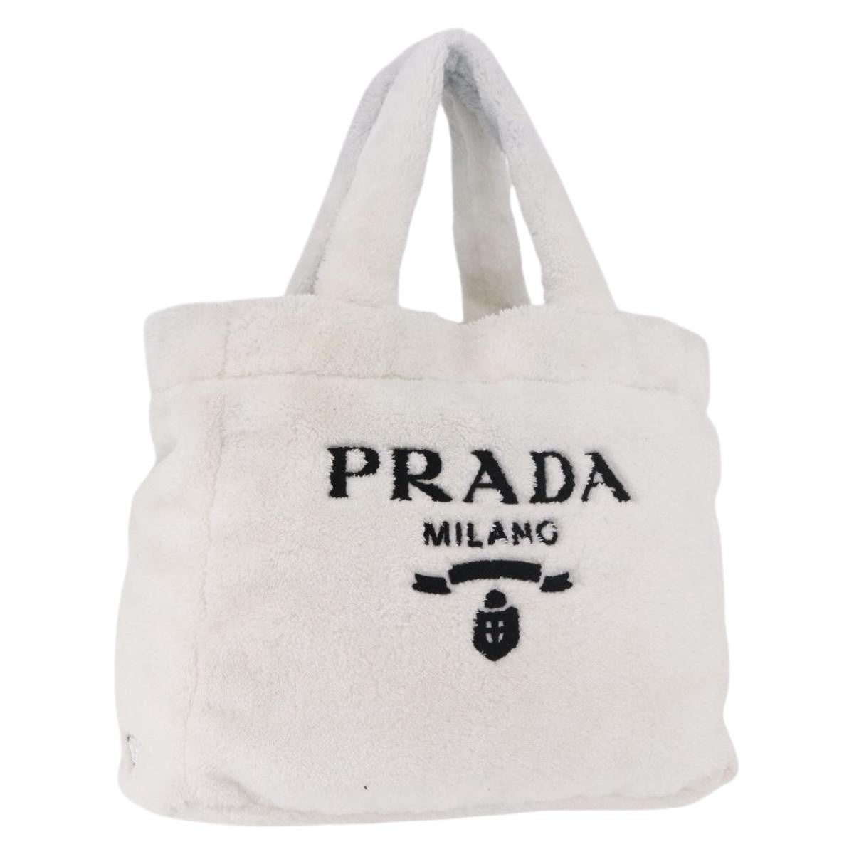 Prada Logo Terry Cloth White Cloth Tote Bag Bag (Pre-Owned)