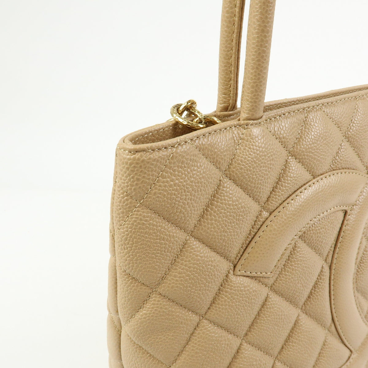 Chanel Medallion Quilted Lambskin Beige Calfskin Tote Bag Bag (Pre-Owned)