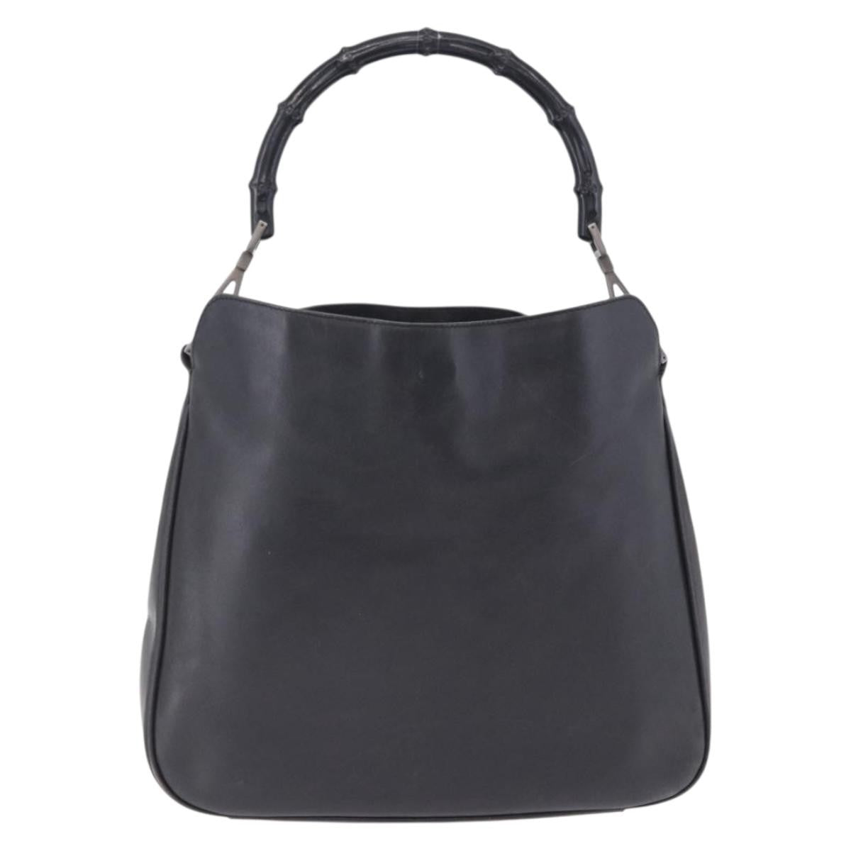 Gucci Vintage Bamboo Handle Open Hobo Leather Black Leather Shoulder Bag Bag (Pre-Owned)