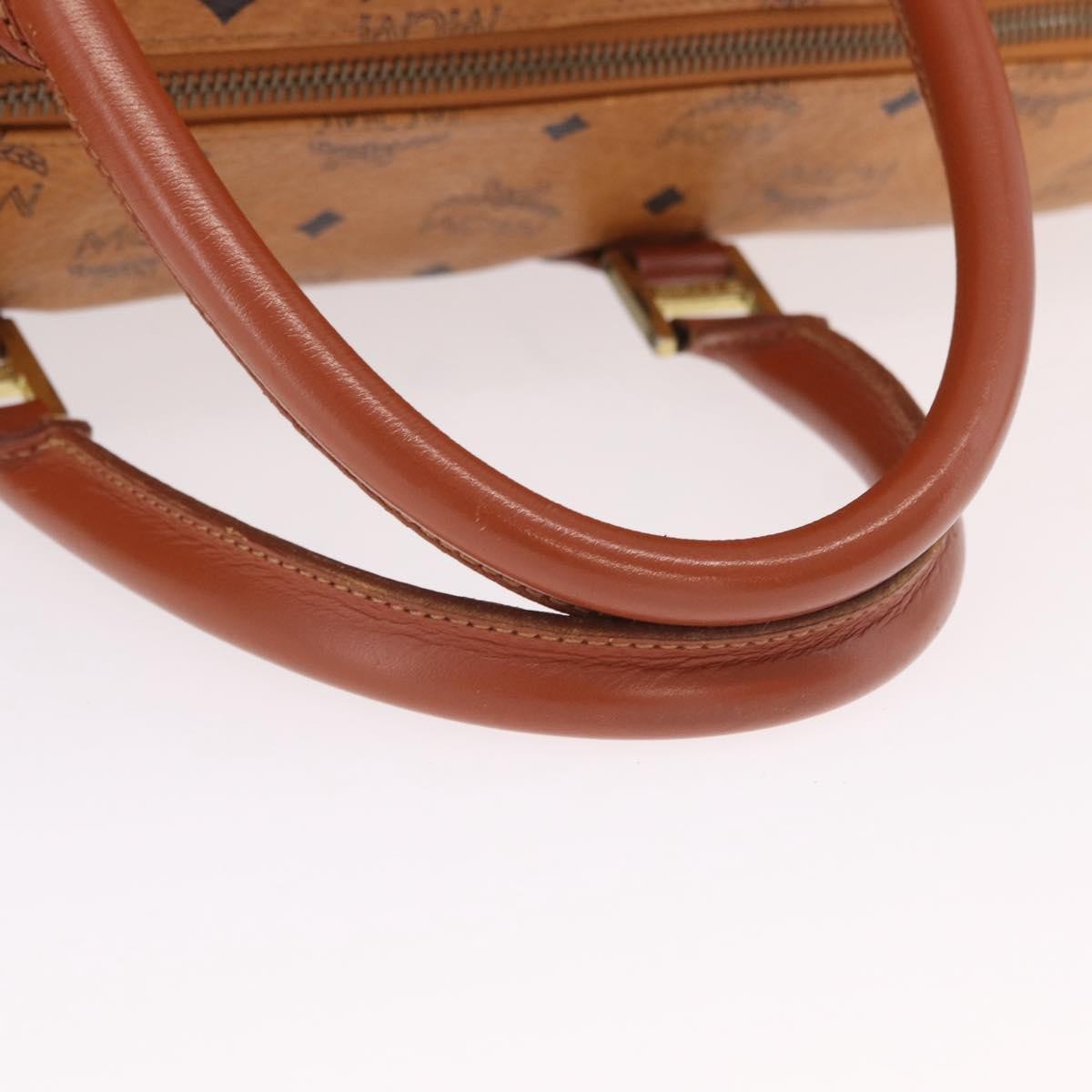 MCM Vicetos Logogram Boston Brown Leather Travel Bag Bag (Pre-Owned)