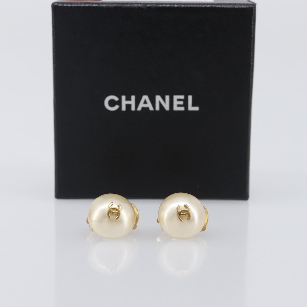 Chanel Cc Clip On Faux Pearl Embellished Metal Gold Metal Earrings Jewelry (Pre-Owned)