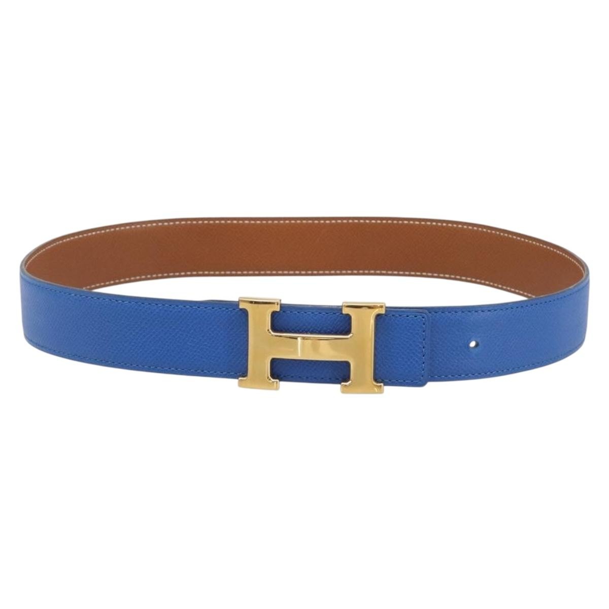 Hermes Constance Reversible Belt Leather Blue Leather Belts Accessory (Pre-Owned)
