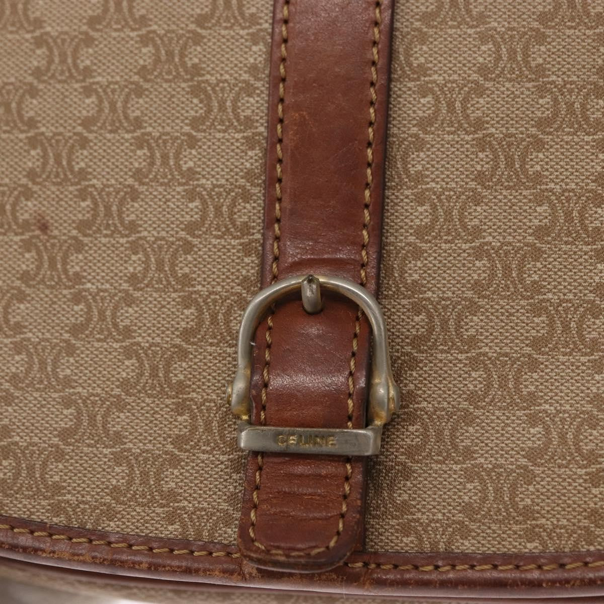 Celine Vintage Macadam Canvas And Leather Beige Canvas Shoulder Bag Bag (Pre-Owned)