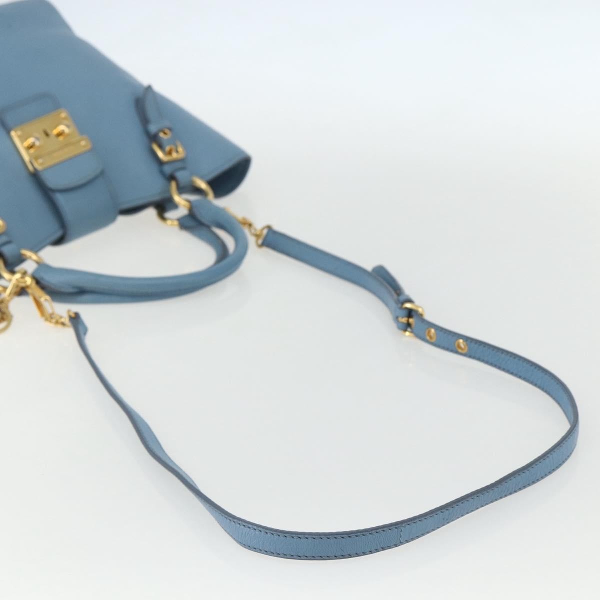 Miu Miu Madras Convertible Lock Leather Blue Leather Tote Bag Bag (Pre-Owned)