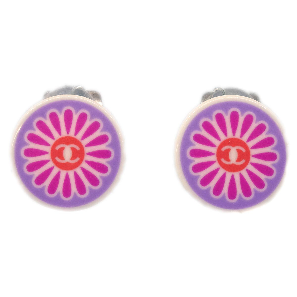Chanel Vintage Cc Round Button Clip-On Metal Multicolour Metal Earrings Jewelry (Pre-Owned)