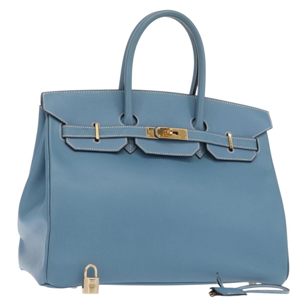 Hermes Birkin Blue Epsom With Gold Hardware Blue Leather Handbag (Pre-Owned)
