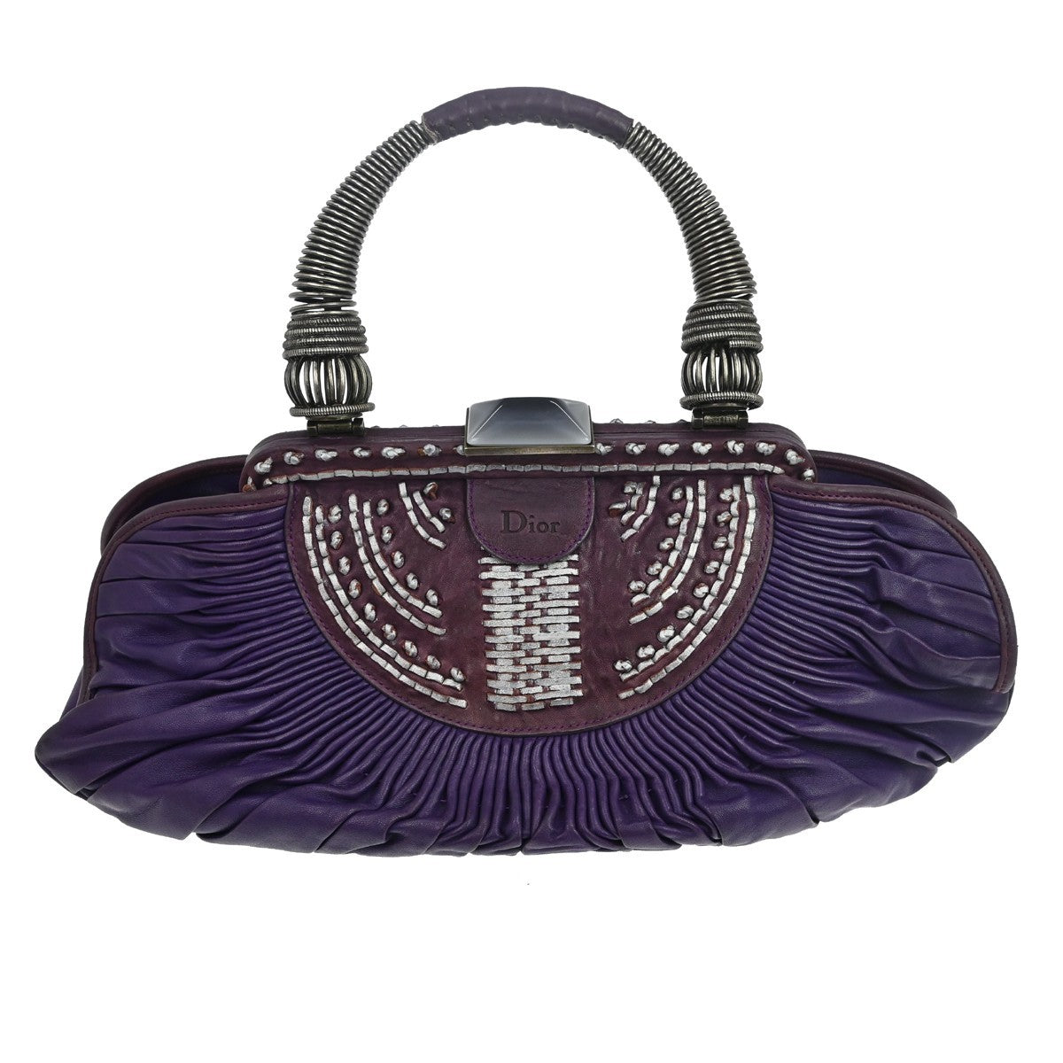 Christian Dior Plisse Frame Pleated Leather Purple Leather Handbag (Pre-Owned)