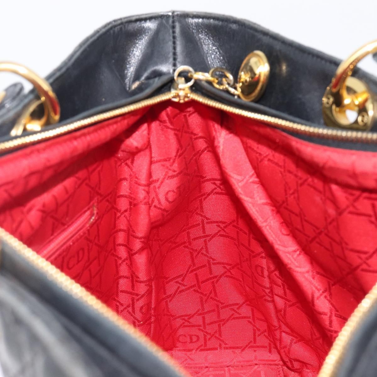 Christian Dior Vintage Lady Dior Cannage Quilt Lambskin Black Leather Handbag (Pre-Owned)