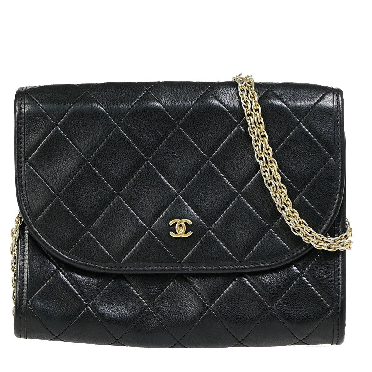 Chanel Vintage Round Flap Quilted Lambskin Black Leather Bag (Pre-Owned)