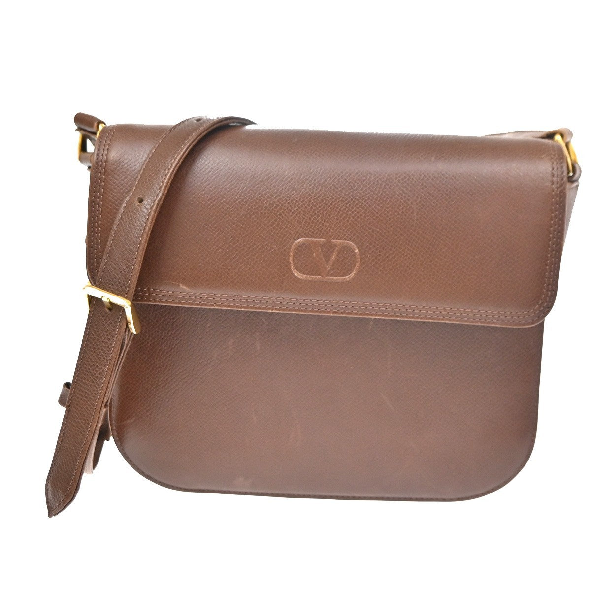 Valentino Garavani Vltn Flap Clutch Leather Brown Leather Shoulder Bag Bag (Pre-Owned)