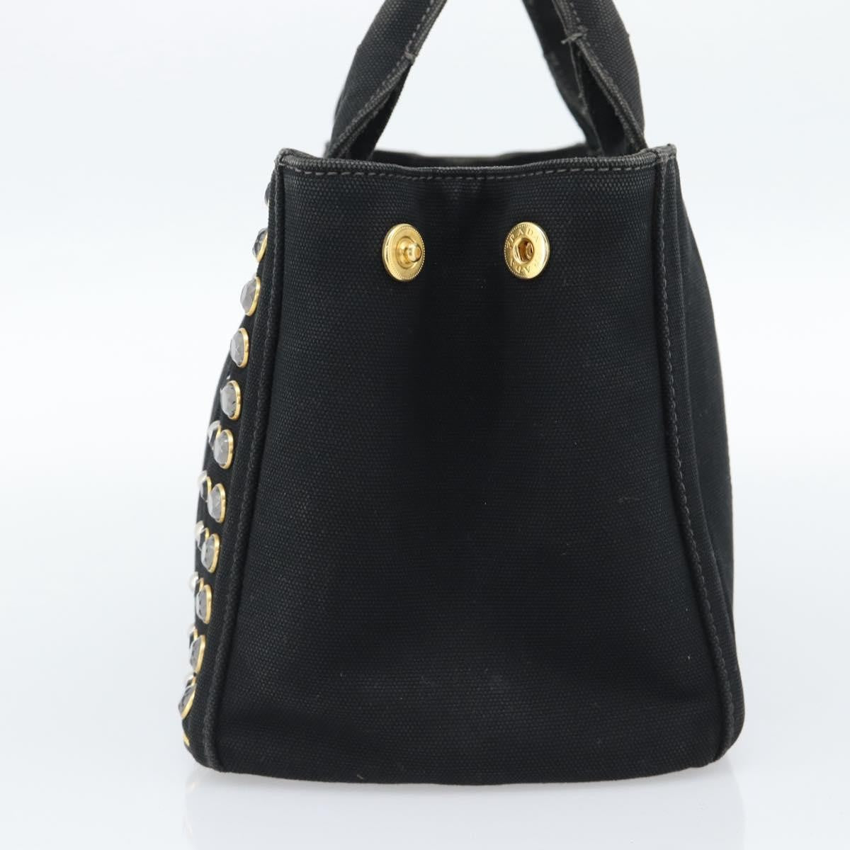 Prada Canapa Convertible Tote Rhinestone Embellished Canvas Black Canvas Handbag (Pre-Owned)