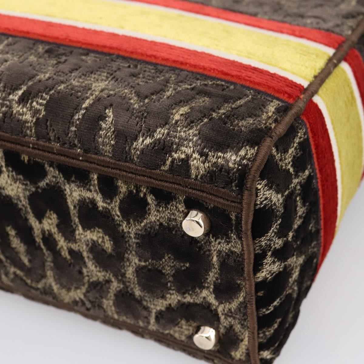 Christian Dior Lady D-Lite Mizza Embroidered Velvet Brown Velvet Handbag (Pre-Owned)