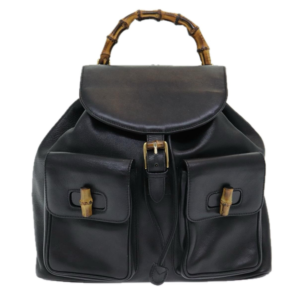 Gucci Vintage Bamboo Leather Black Leather Backpack Bag (Pre-Owned)