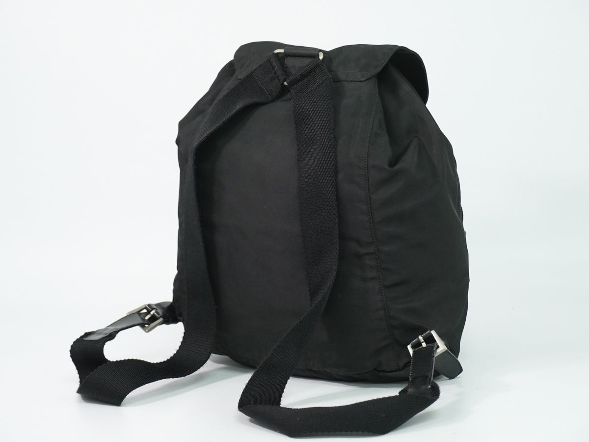 Prada Front Pocket Buckle Nylon Black Nylon Backpack Bag (Pre-Owned)