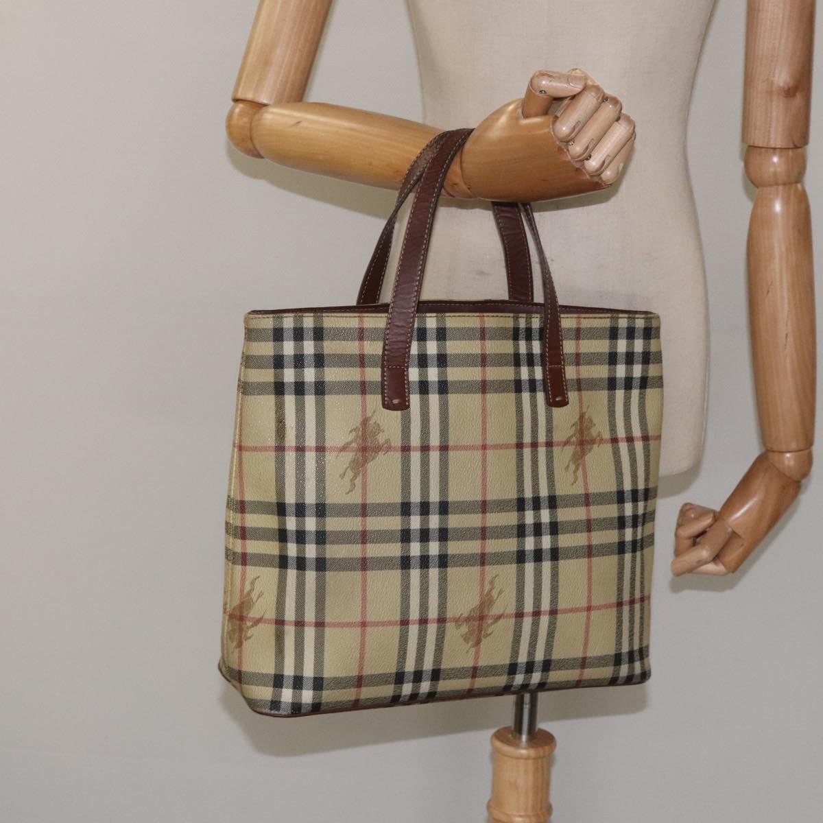 Burberry Top Handle Tote Haymarket Coated Canvas Beige Canvas Tote Bag Bag (Pre-Owned)