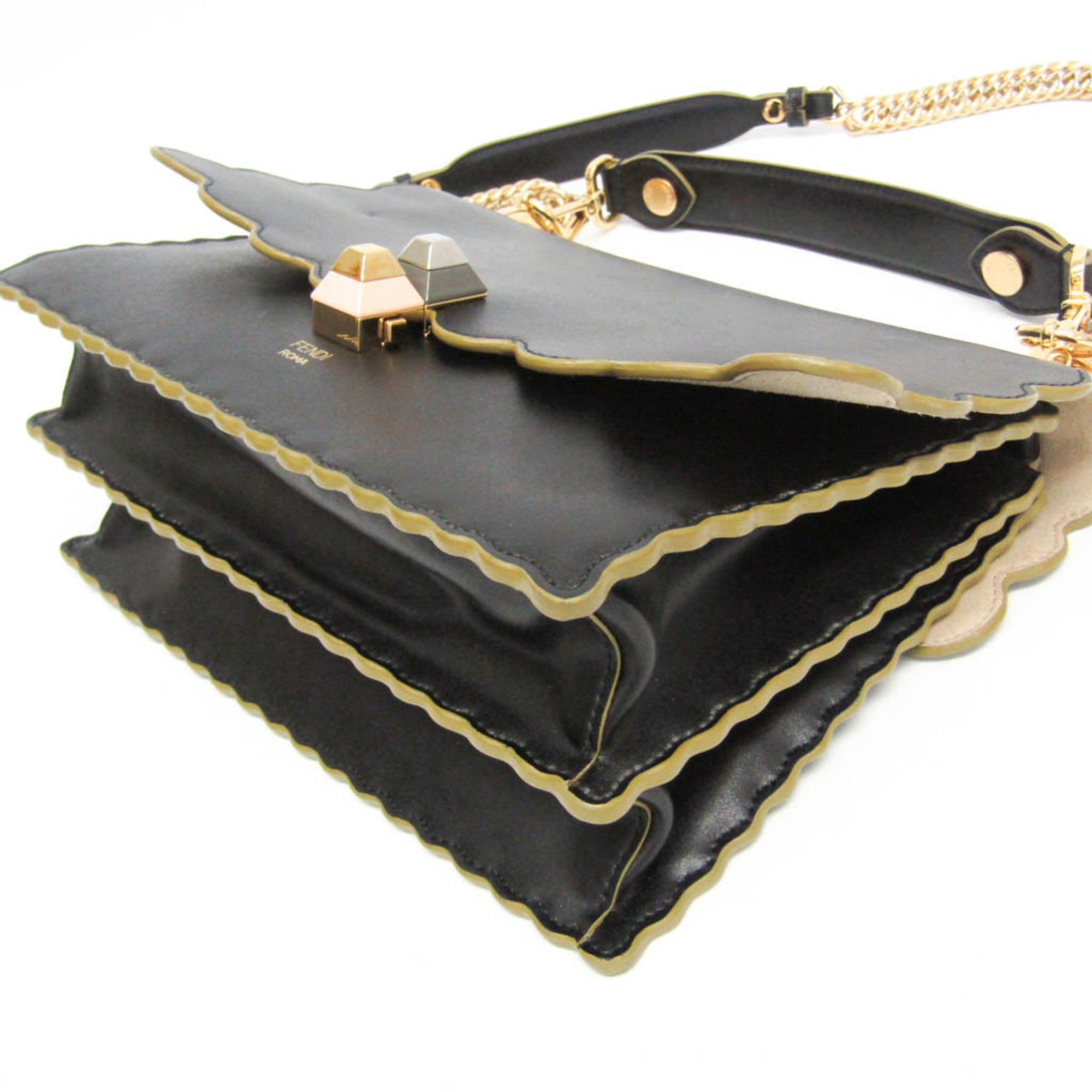 Fendi Kan I Bag Leather Black Leather Handbag (Pre-Owned)