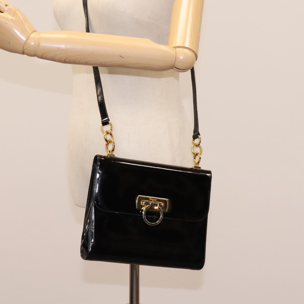 Salvatore Ferragamo Gancini Flap Patent Leather Black Patent_Leather Shoulder Bag Bag (Pre-Owned)
