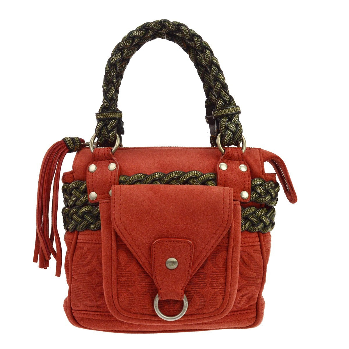 Loewe Anagram Leather Red Suede Tote Bag Bag (Pre-Owned)