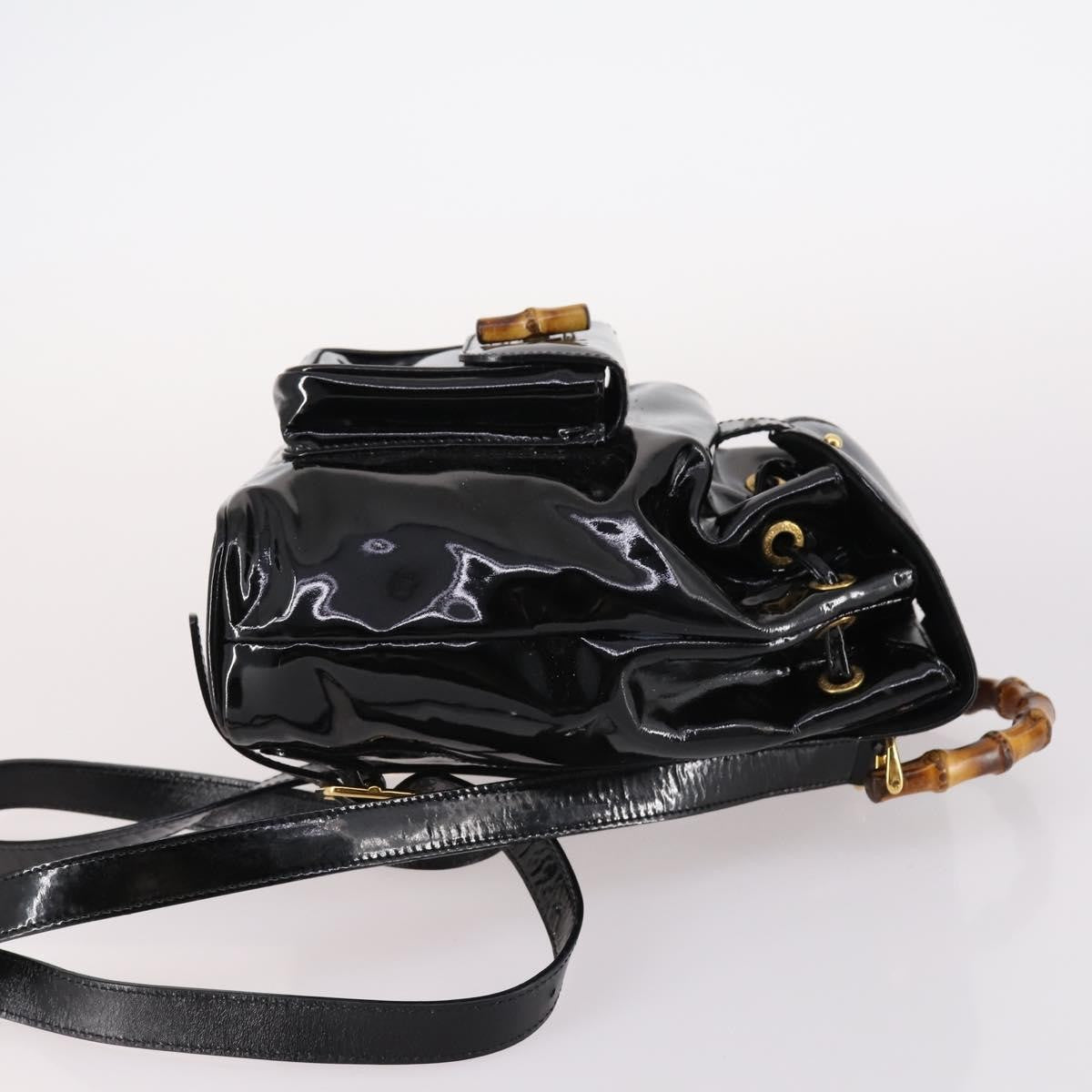 Gucci Vintage Bamboo Patent Black Patent_Leather Backpack Bag (Pre-Owned)