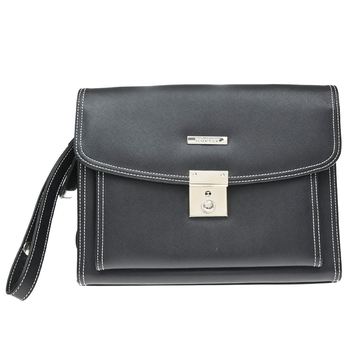 Saint Laurent Front Logo Plaque Convertible Clutch Leather Black Leather Clutche & Pouche Bag (Pre-Owned)